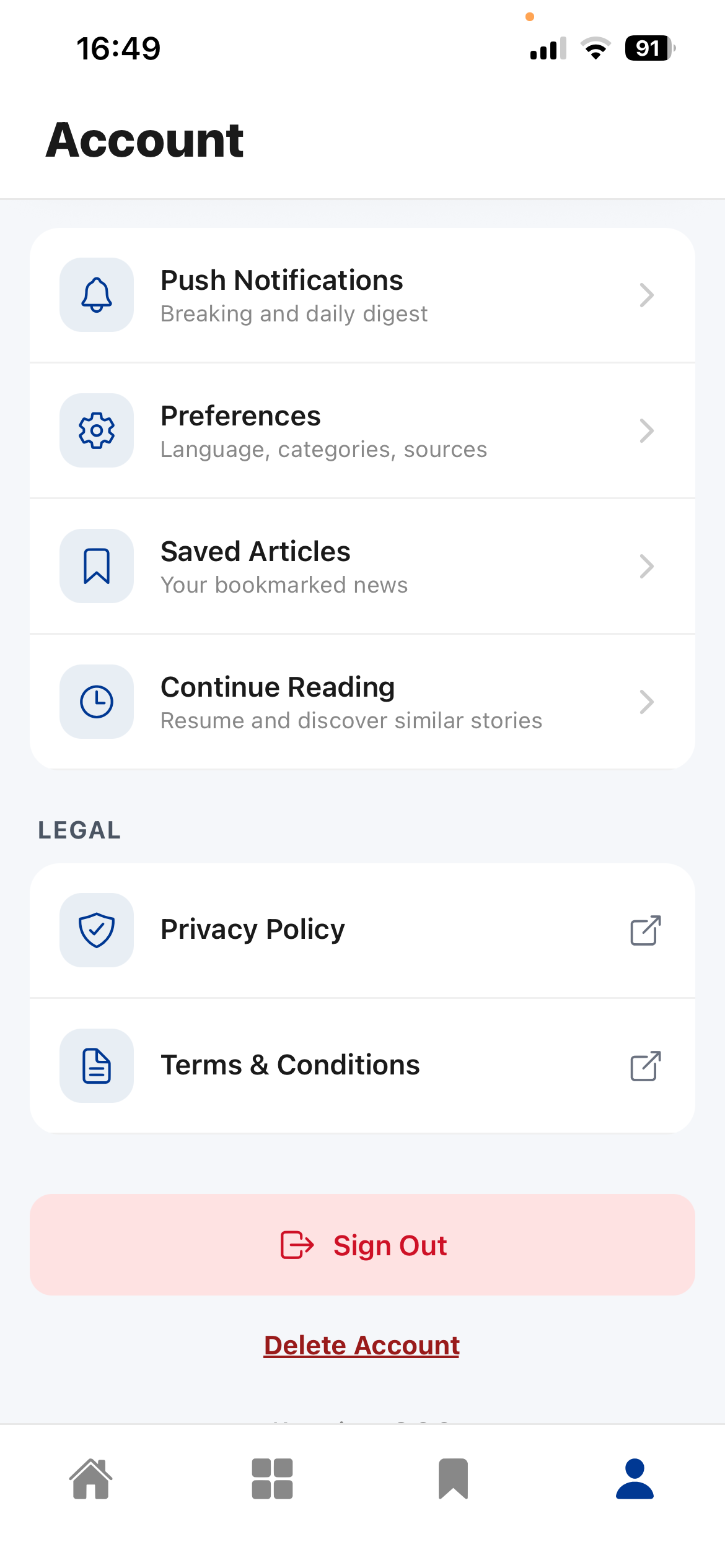 Kampion account settings screen